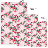 Red Pink Orchid Hibiscus Pattern Area Rug