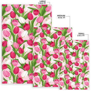 Pink White Tulip Pattern Area Rug