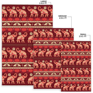 Elephant Red Pattern Ethnic Motifs Area Rug