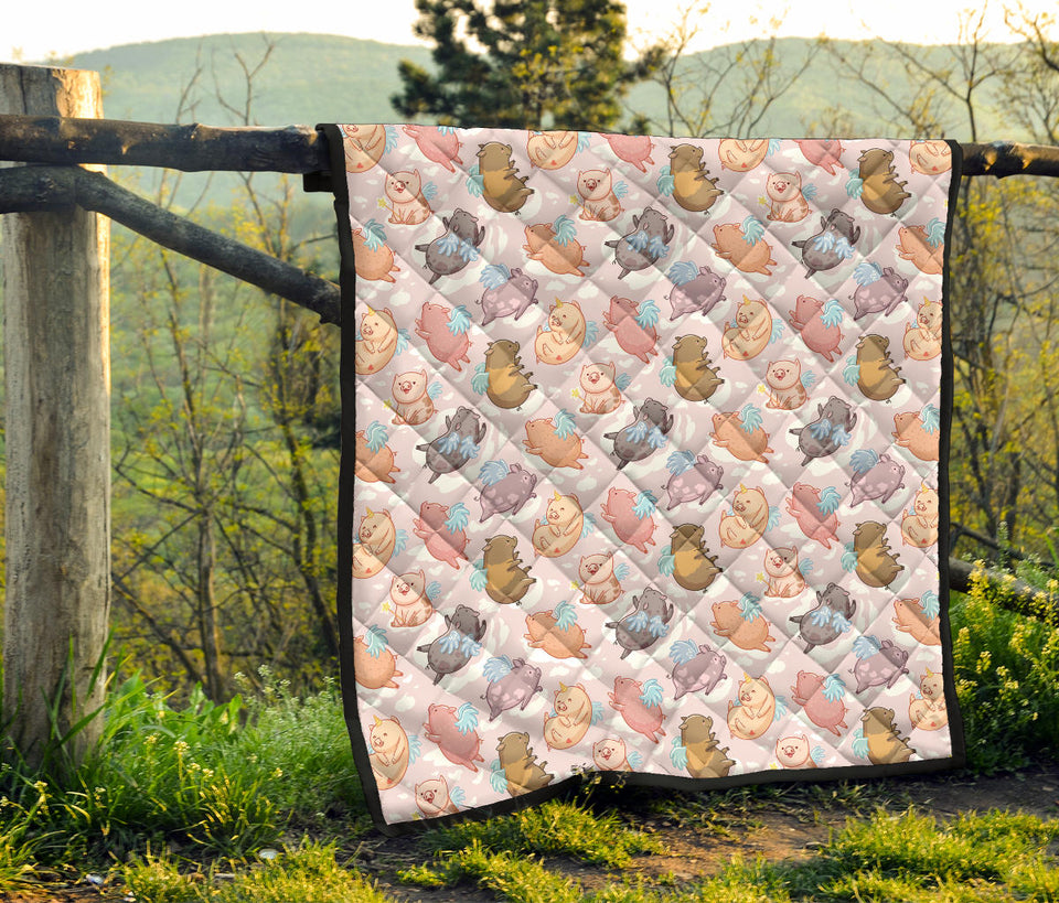 Pig Pattern Print Design 02 Premium Quilt