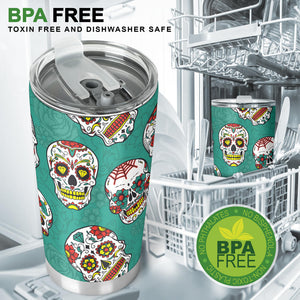 Suger Skull Pattern Green Background Tumbler