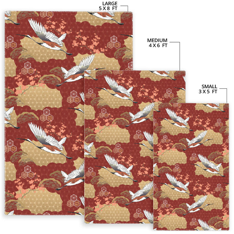 Japanese Crane Theme Pattern Area Rug