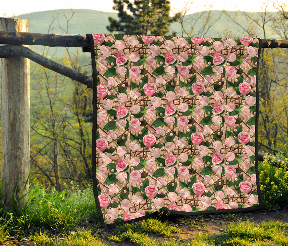 Rose Pattern Print Design 04 Premium Quilt