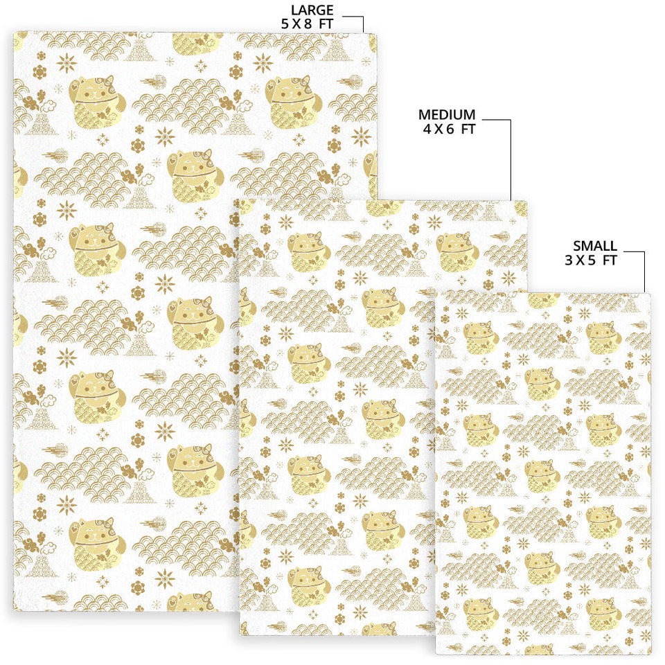 Gold Meneki Neko Lucky Cat Pattern Area Rug