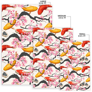 Colorful Koi Fish Carp Fish and Sakura Pattern Area Rug