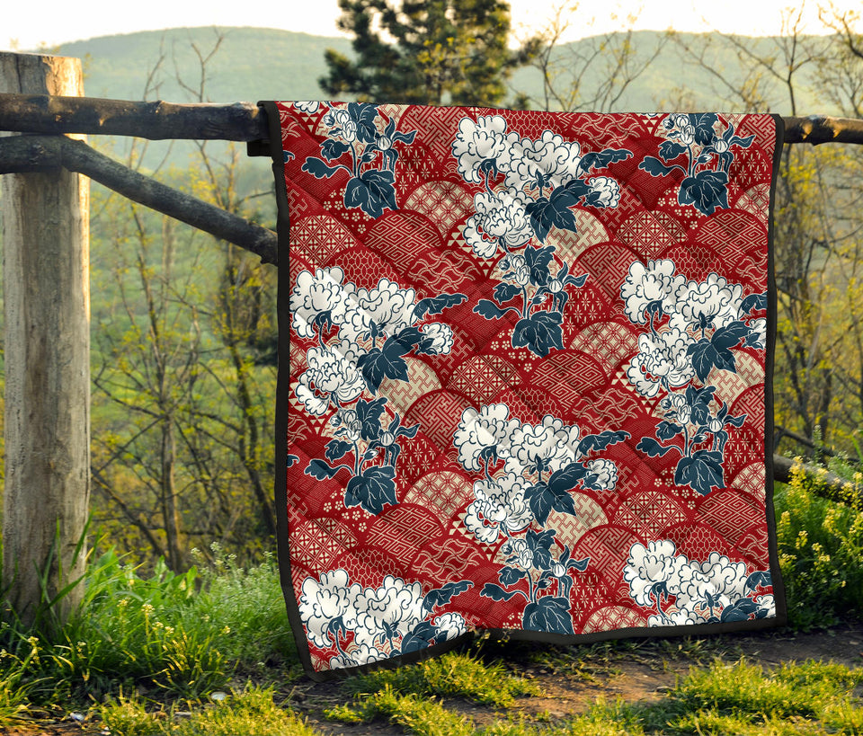 Red Theme Japanese Pattern Premium Quilt