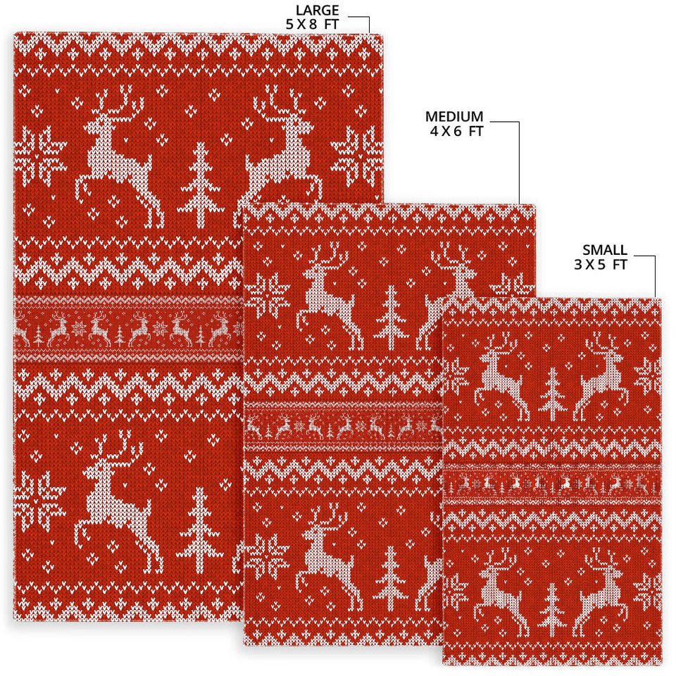 Deer Sweater Printed Red Pattern Area Rug