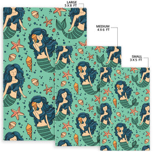 Mermaid Pattern Green Background Area Rug