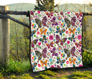 Colorful Butterfly Flower Pattern Premium Quilt