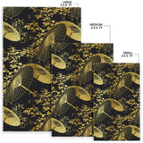 Gold Fan Flower Japanese Pattern Area Rug