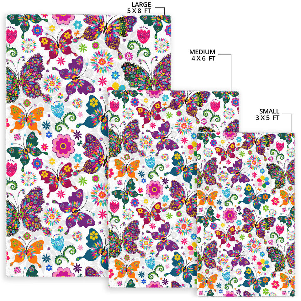 Colorful Butterfly Flower Pattern Area Rug