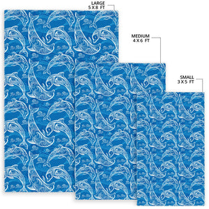 Dolphin Tribal Blue Pattern  Area Rug