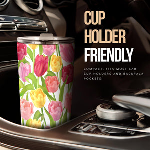 Pink Red Yellow Tulip Pattern Tumbler