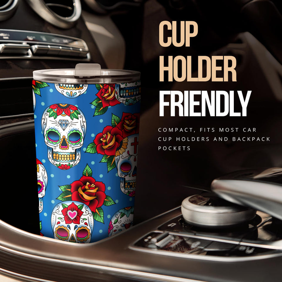 Suger Skull Rose Pattern Tumbler