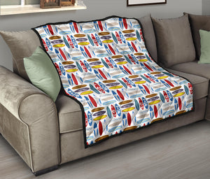 Surfboard Pattern Print Design 02 Premium Quilt