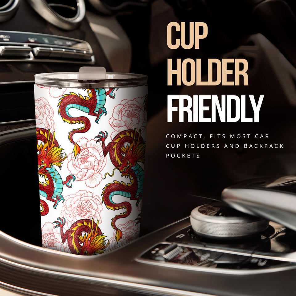 Red Dragon Hibiscus Pattern Tumbler