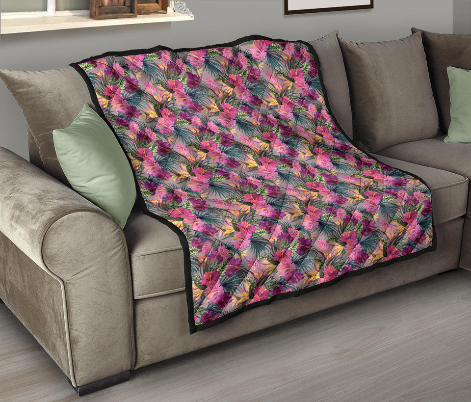 Hibiscus Pattern Print Design 03 Premium Quilt