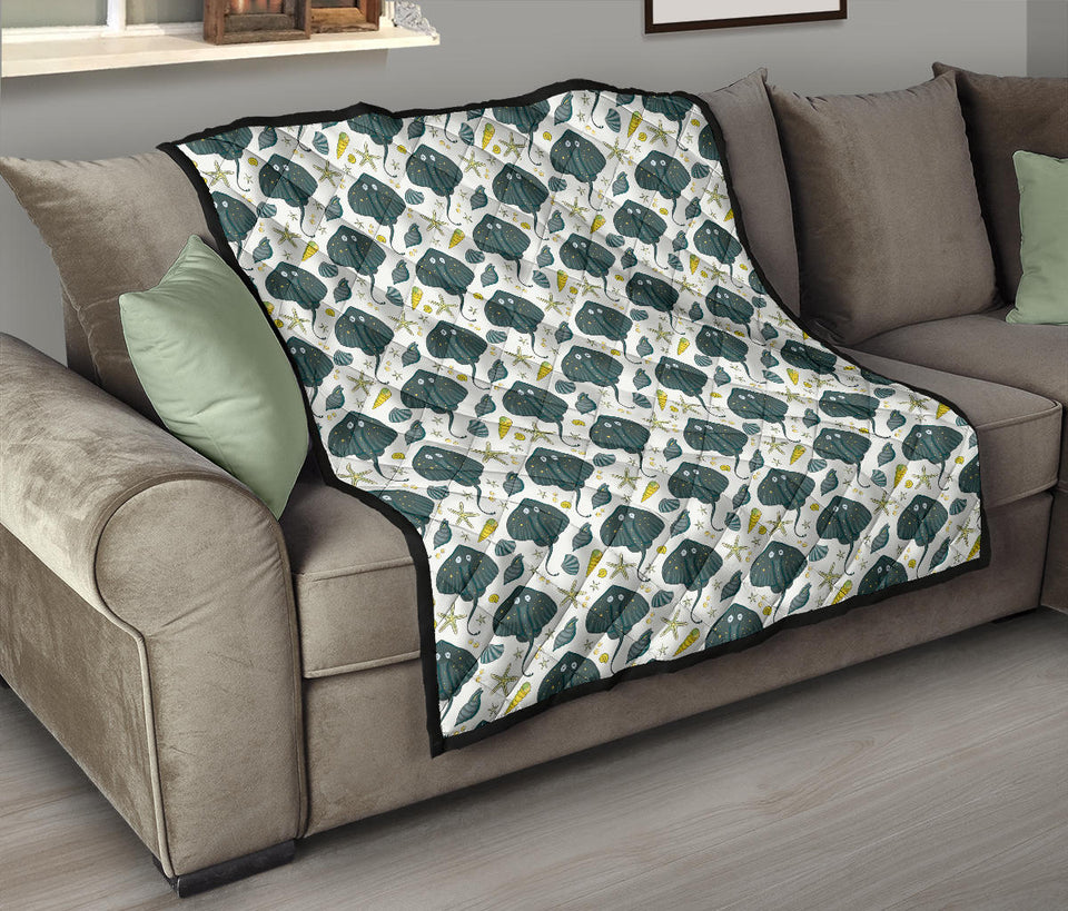 Stingray Pattern Print Design 03 Premium Quilt