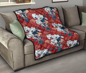 Red Theme Japanese Pattern Premium Quilt