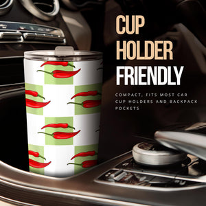 Red Chili Pattern Green White background Tumbler