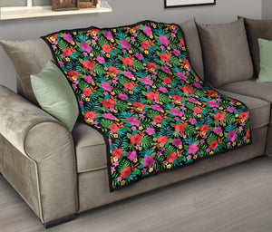 Hibiscus Pattern Print Design 01 Premium Quilt